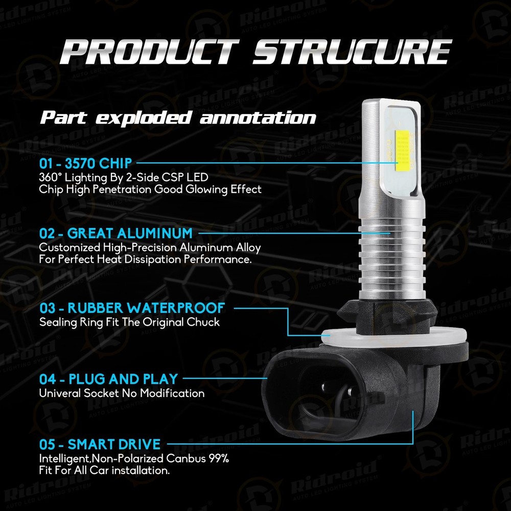 2x 881 LED 12V Car/Tractor/Golf Cart Fog Light Bright Bulbs 862/886/889/894/896