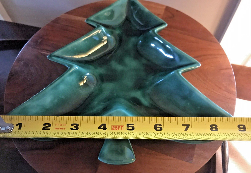 Vintage Green Ceramic Christmas Tree Shaped Candy and Nut Dish 9"