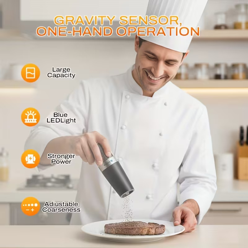 Electric Salt and Pepper Grinder Set, Automatic, Adjustable, Gift, 2 Pack