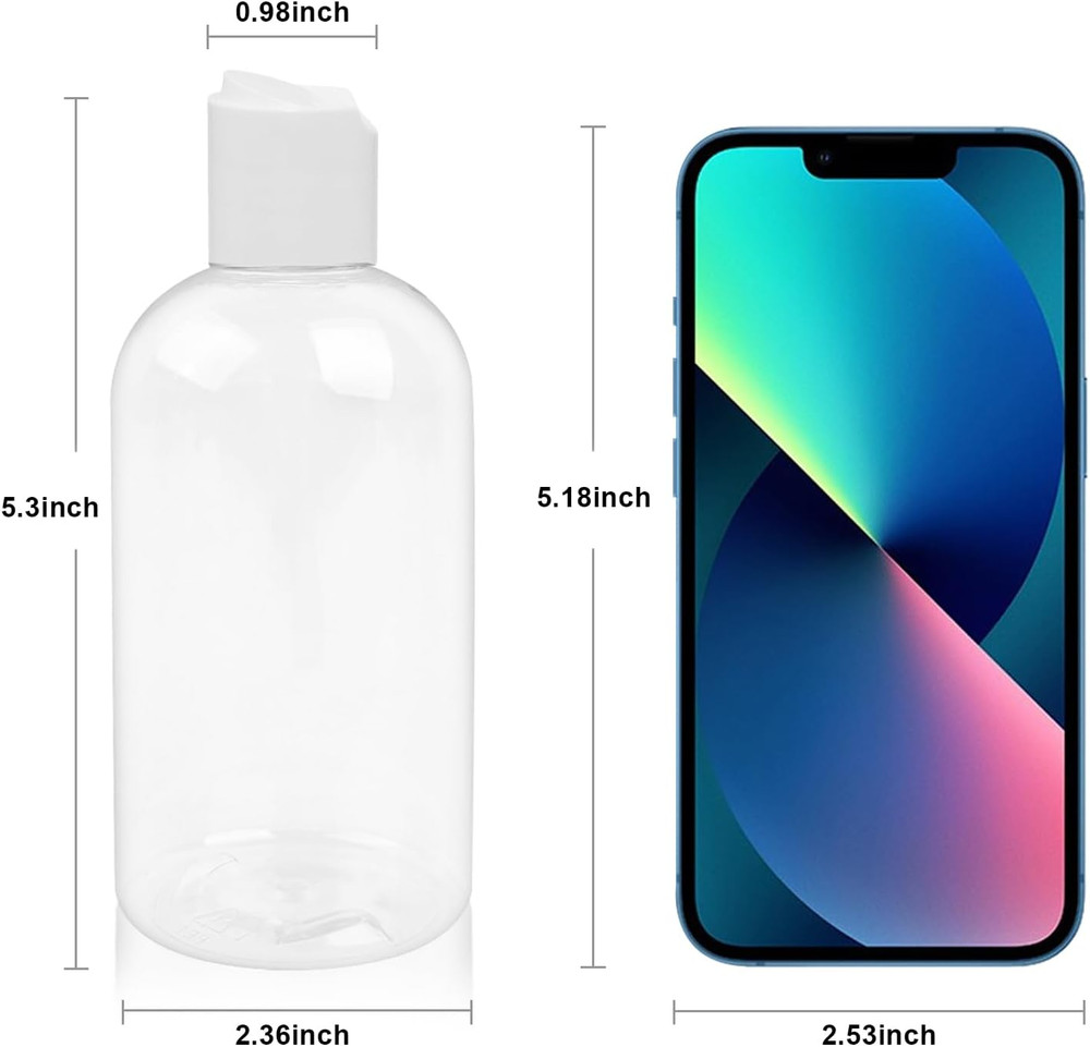 2 Pack 8 oz Plastic Bottles with white Disc Caps Clear Empty Reusable Leak-Proof