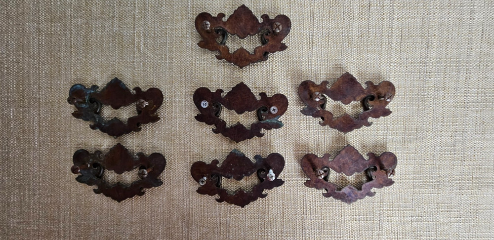 Vintage Chippendale Batwing Drawer Pulls Set 11 Brass 2 Sizes