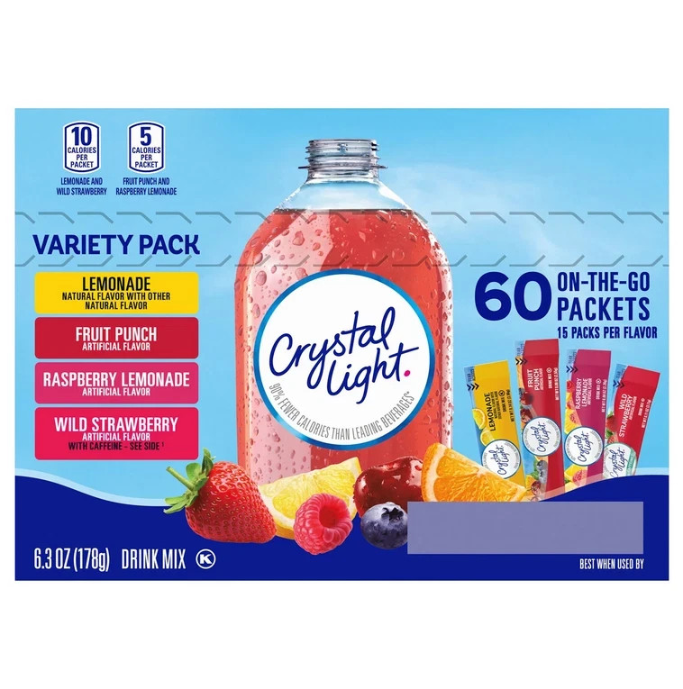 Crystal Light Variety Pack Drink Mix Packets 60 pk.