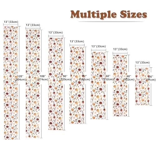 Fall Table Runner for Kitchen Dining Table, Thanksgiving Autumn 13"W x 72"L