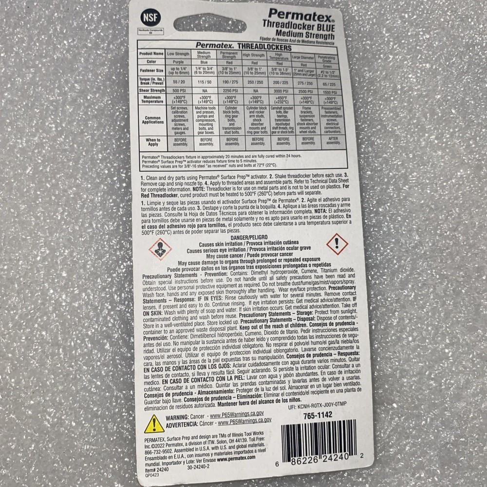 Permatex 24240 Blue Threadlocker Medium Strength Thread locker
