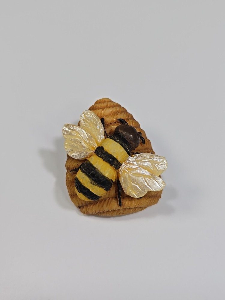 Bee On A Honeycomb Lapel Pin Hard Plastic Resin