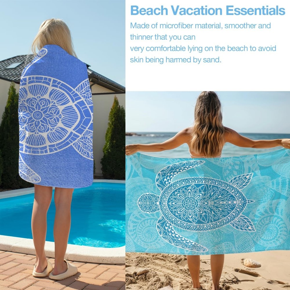 2 Pack Ocean Sea Turtle Beach Towel Microfiber Soft Thin Lightweight Quick Dr...