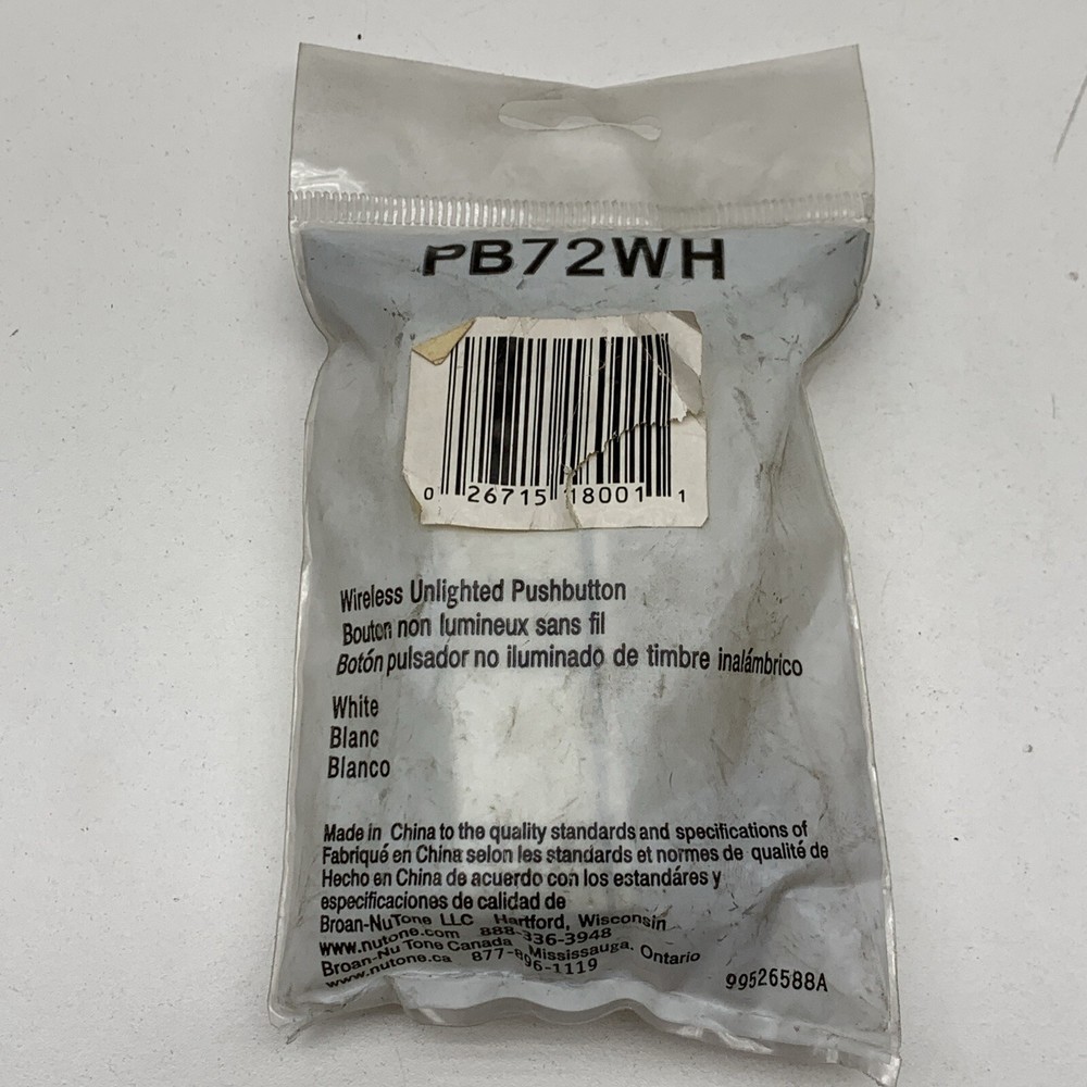 Nutone PB72WH Wireless Strobe and Door Chime System Button