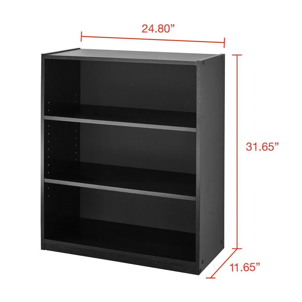 Sleek and sturdy closed back design 1 fixed and 2 adjustable shelves True black
