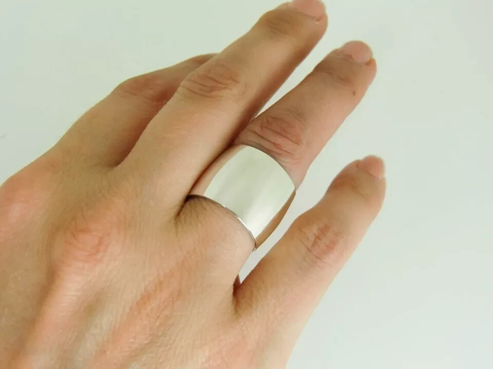 Solid 925 Sterling Silver Wide Dome Band Ring Statement Handmade Ring All Size