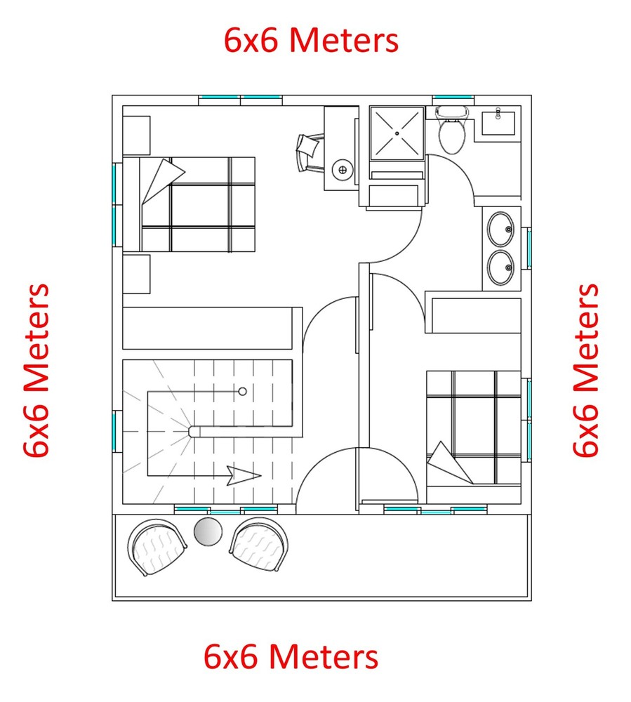 Modern Tiny House Plans 20x20 Ft - 2 Bedroom & 1 and half Bath - PDF Floor Plan