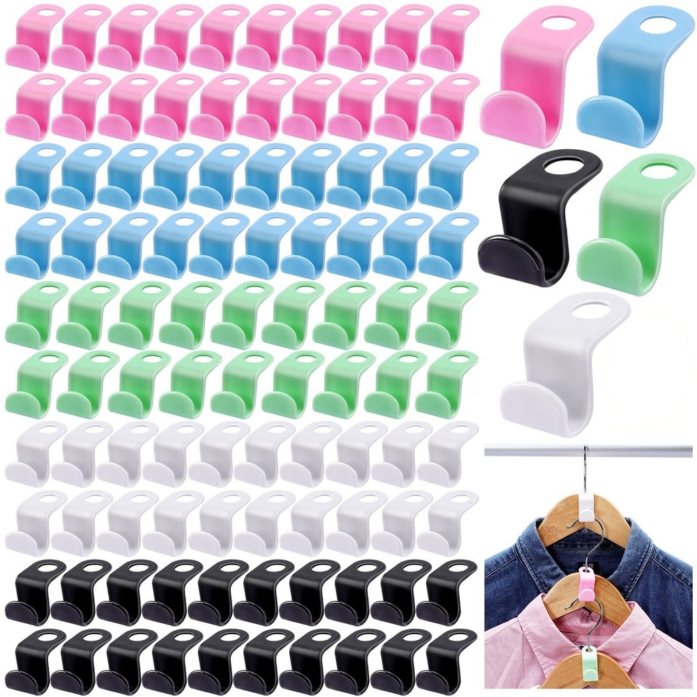 200 PCS Clothes Hanger Connector Hooks,Space Saving Cascading Hooks,Plastic M...