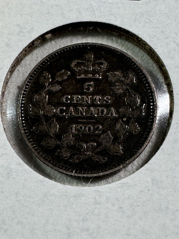 1902 Canada 5 Cents Small Silver Coin
