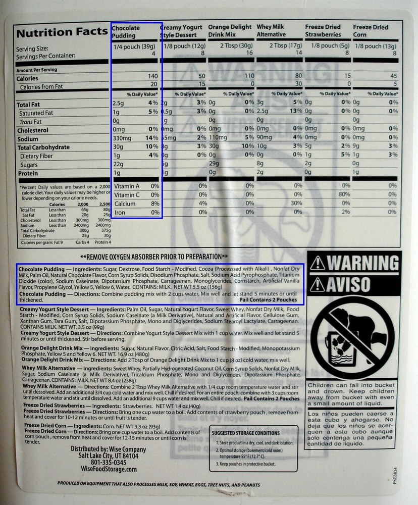 Wise Company Chocolate Pudding, 16 Servings (Readywise Emergency)
