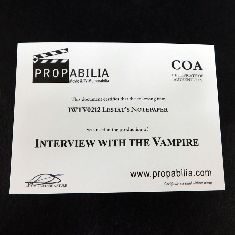 INTERVIEW WITH THE VAMPIRE Lestat Blank Writing Paper Original Prop (212-8792)
