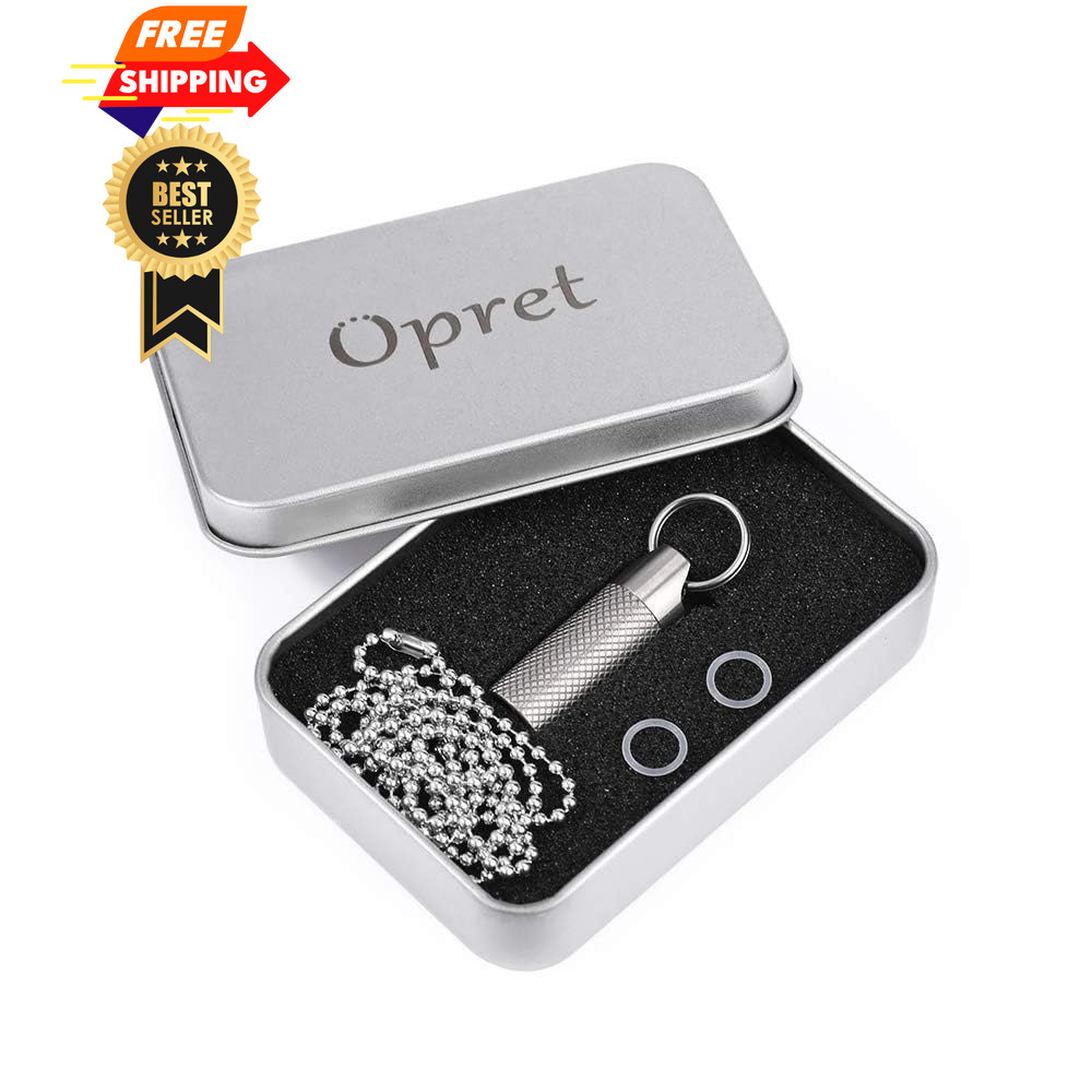 Opret Titanium Pill Container with Keychain & Necklace, Mini, Silver
