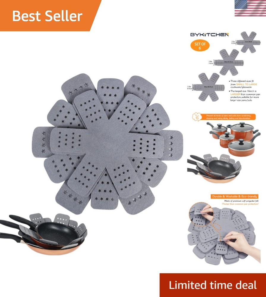 Pan Protectors Set of 6 Larger Thicker Felt Star Pattern for Stackable Cookware