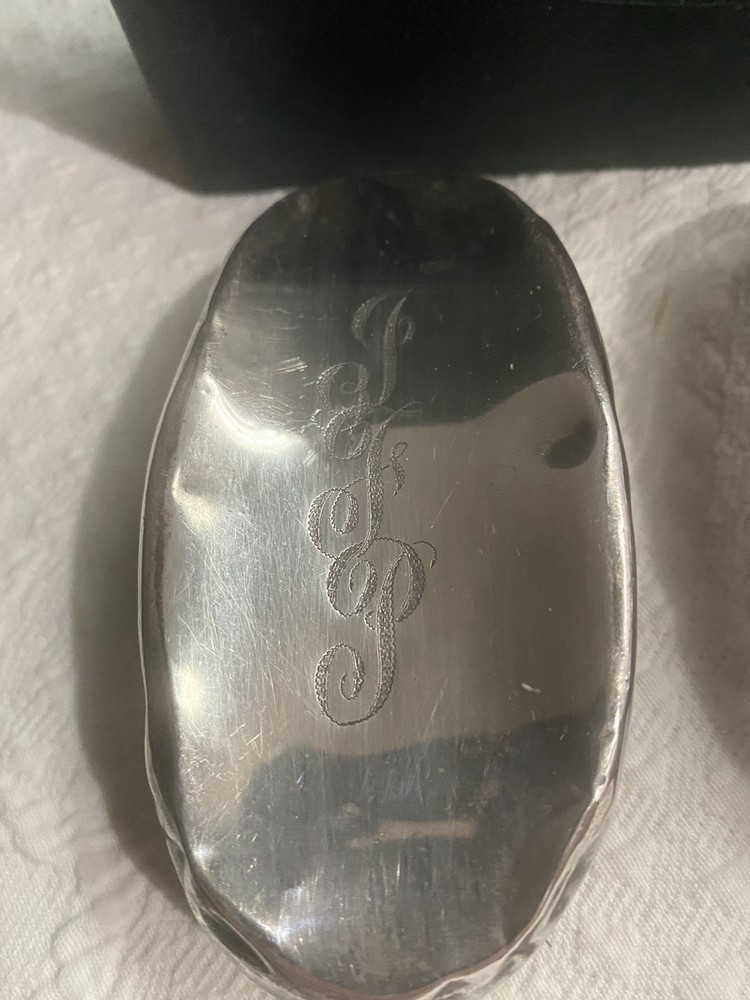 Pair Sterling Silver Brush Set - Marked Sterling Old Monogram In Case