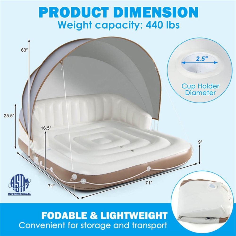 Inflatable Pool Float Lounge with Removable Canopy 441LB Capacity Folding Raft