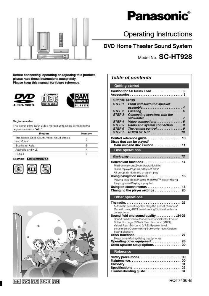 Panasonic SA-HT928 Home Theater System Owners Instruction Manual