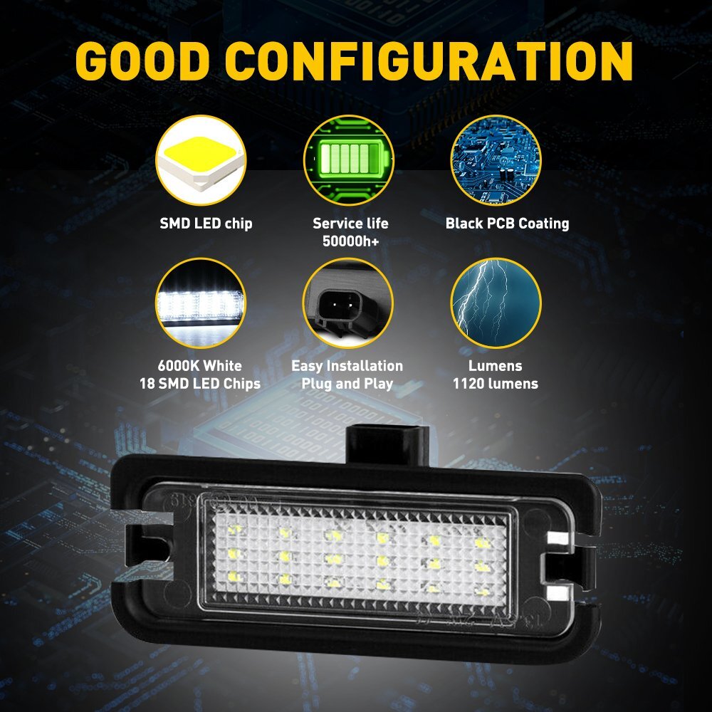 White LED License Plate Light Assembly Replacement For 2015-2021 Ford Mustang