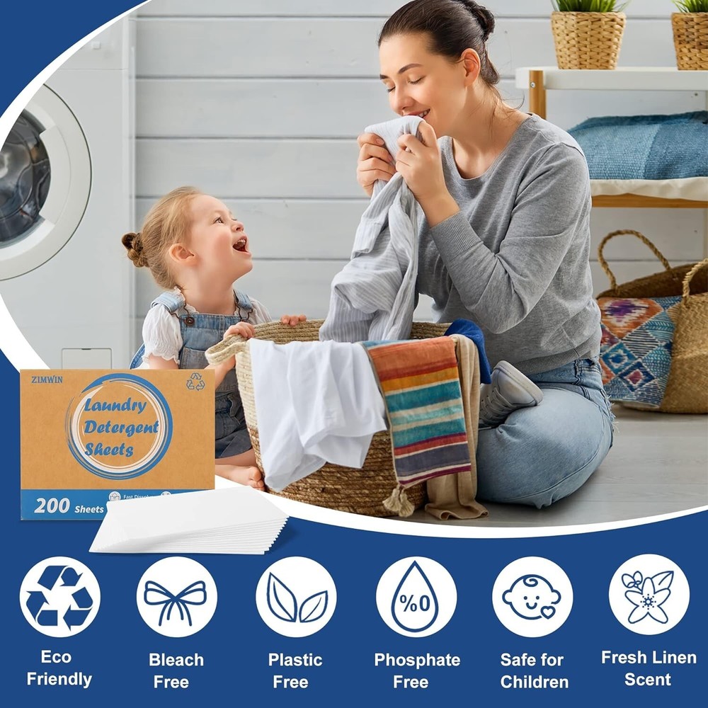 Laundry Detergent Sheets, 200 Sheets Fresh Linen Scent Laundry Sheets-200 Loads