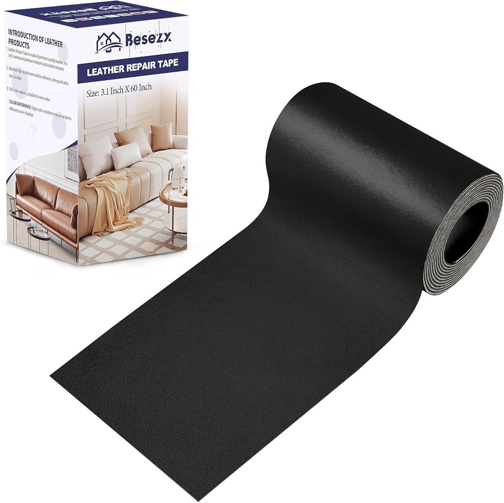 Leather Repair Patch Tape Kit, Self Adhesive 3.1inx60in, Black