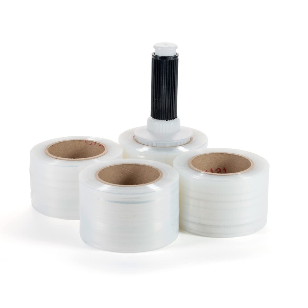 IDL Packaging 3" Stretch Wrap Mini Roll 700ft 120G Pack of 4 Plastic Handle Indu