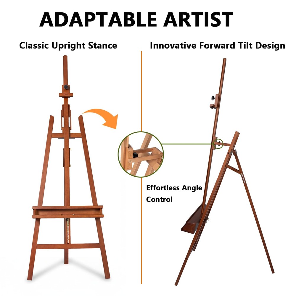 Large Studio Art Easel for Painting, Adjustable Solid Beech Wood Artist Easel...