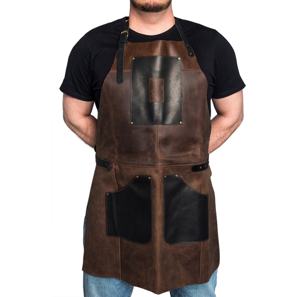 Adjustable Black&Brown Leather Work Apron BeaverCraft AP3X