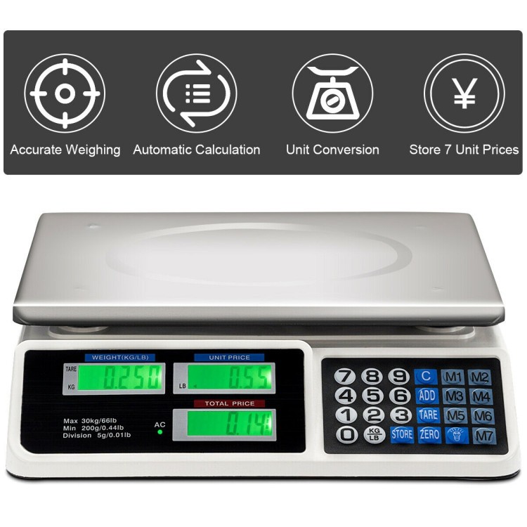 66 lb Electric Price-Computing Scale with LCD Display – Fast, Accurate Pricing