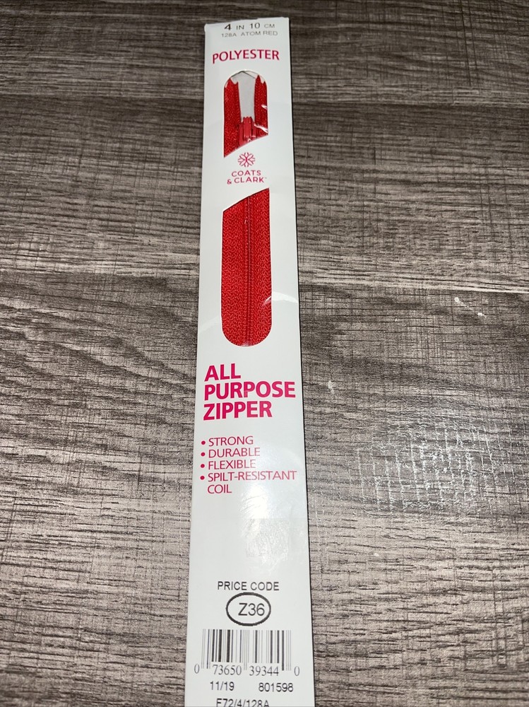 COATS  CLARK  New 4” 10cm  POLYESTER ALL PURPOSE ZIPPER 128A Atom Red