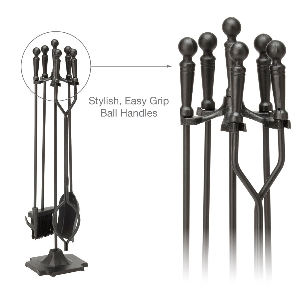 5piece Fireplace Tools Set With Ball Handles Black