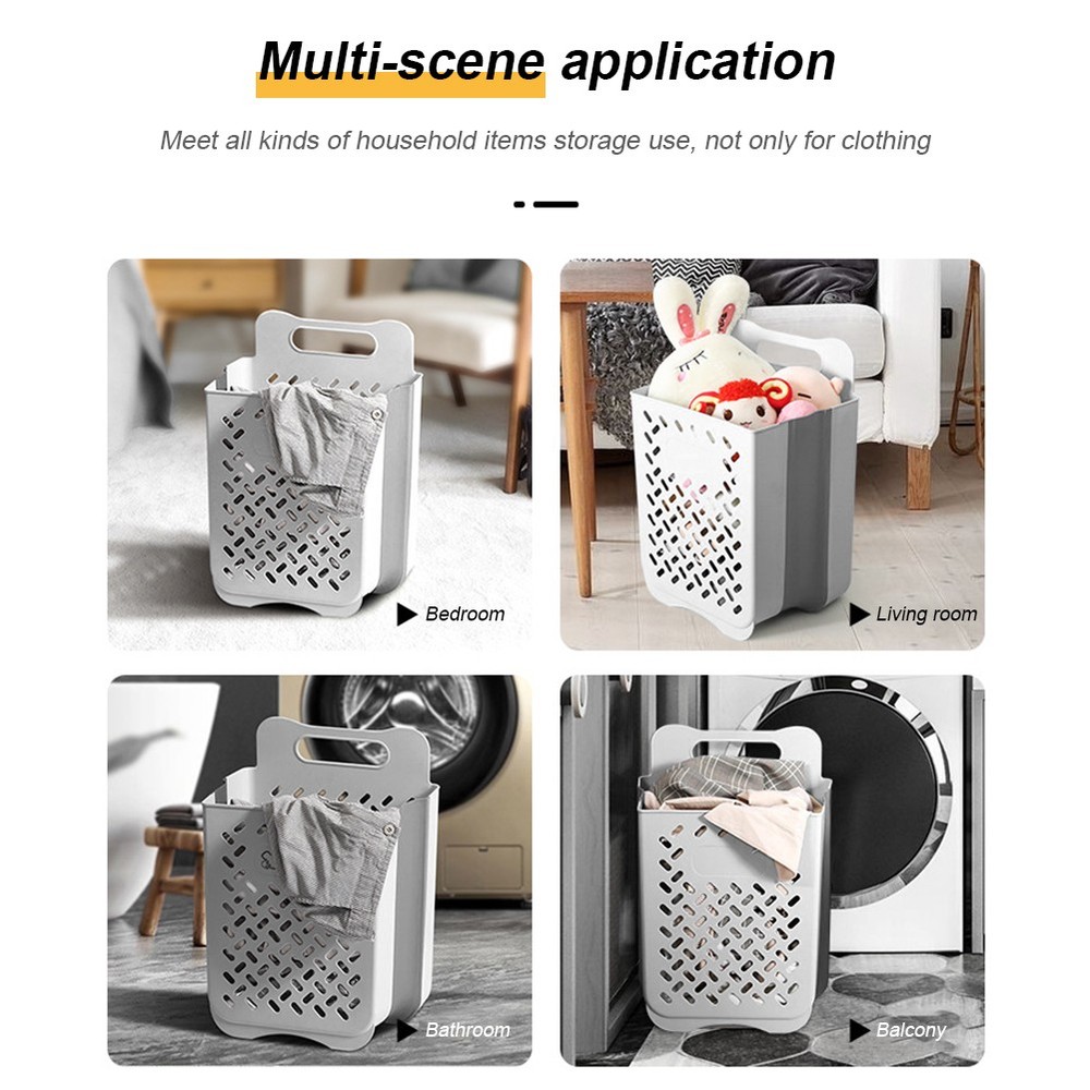 Collapsible Plastic Laundry Hamper with Carry Handle for Bathroom Clothes (Grey)