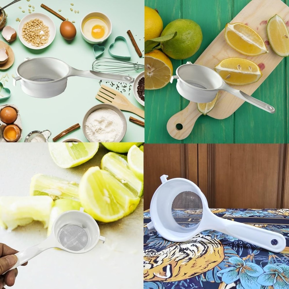 Plastic Strainer White 6.75" – Fine Mesh Kitchen Strainer with Handle | Light...