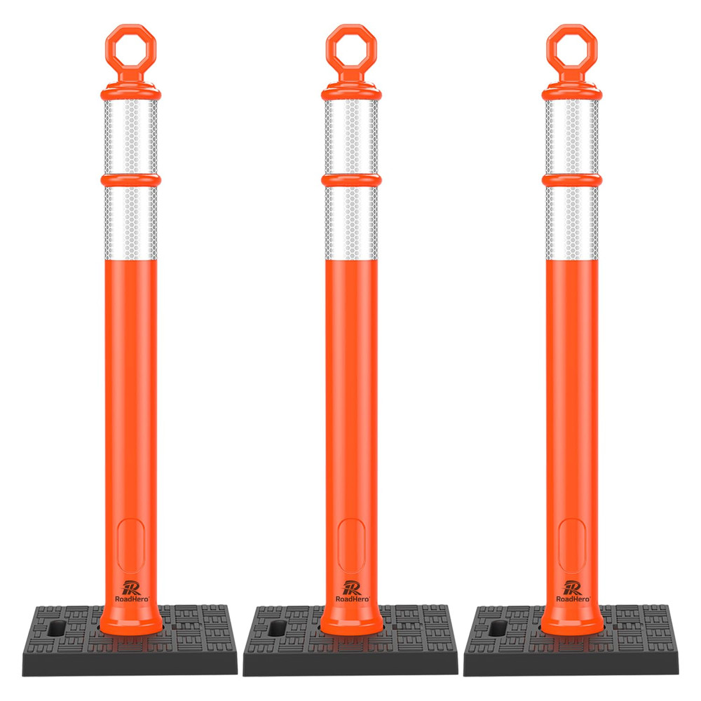 42 Inch Delineator Post with Base, Portable Orange Traffic Delineator Posts Cone