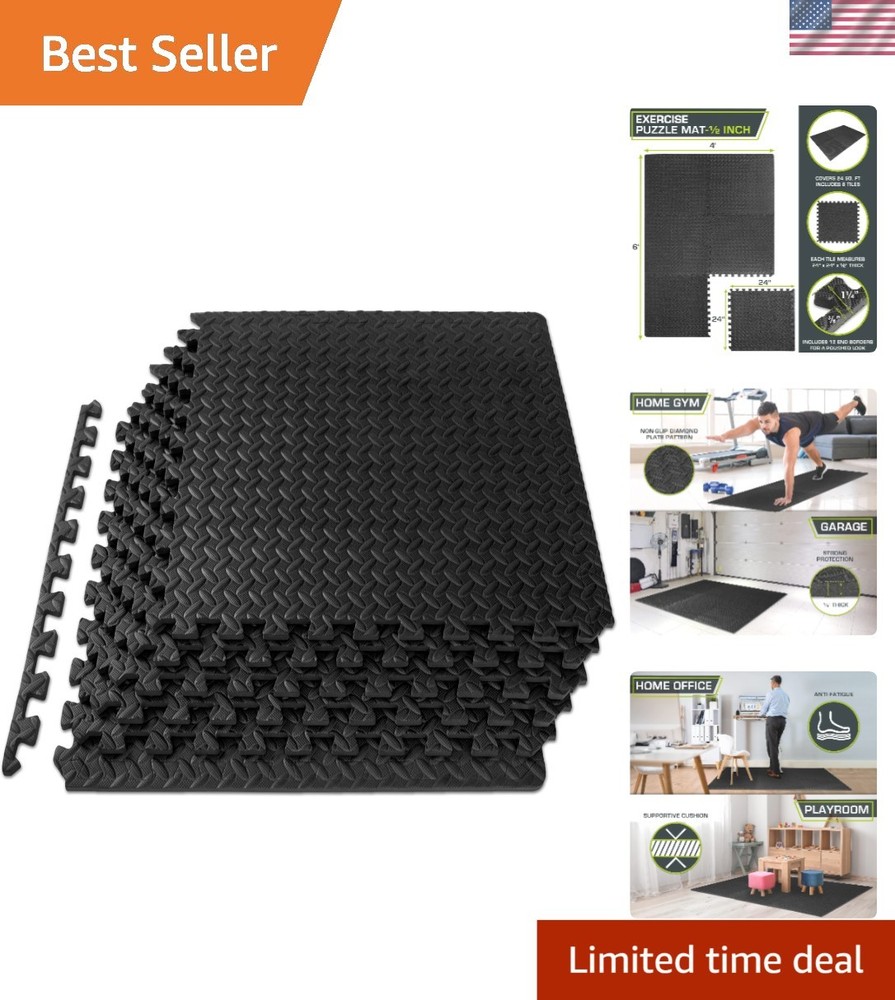 Space-Saving Interlocking Exercise Mat - ½ in Thick, Perfect for Home Workouts