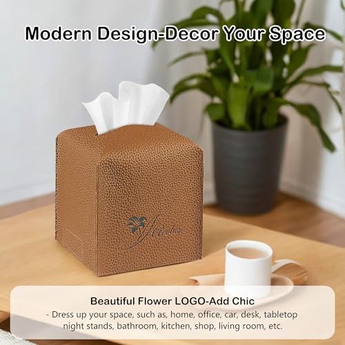 Tissue Box Cover Square PU Leather Tissue Holder for Bathroom, Cube Décorative