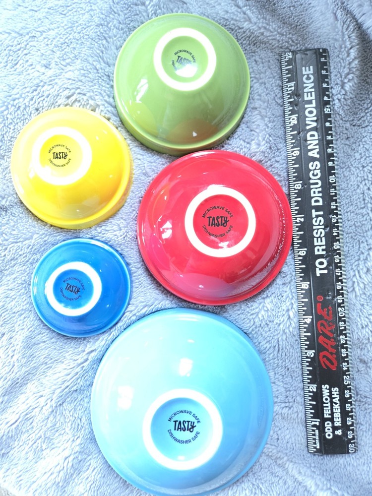 Tasty Multicolor Ceramic Mixing Bowl Set 5pc Nesting Microwave Dishwasher Safe