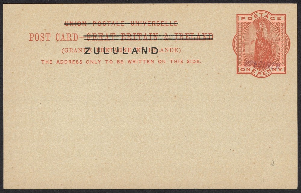 ZULULAND 1890S QV 1D OVERPRINTED SPECIMEN POSTCARD