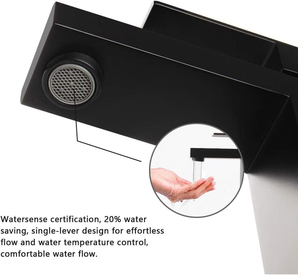 Bathroom Basin Faucet Waterfall Single Handle Vanity Sink Mixer Tap Deck Mounted
