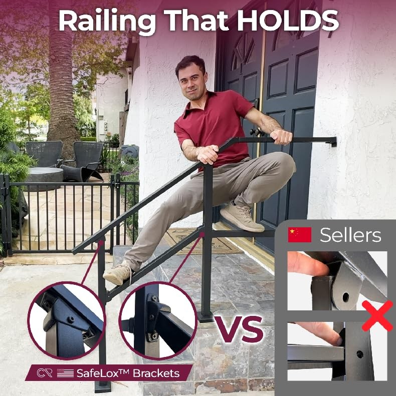 Fence & Rail Hand Rails for Outdoor Steps Extension, 4ft Rectangular Handrail...