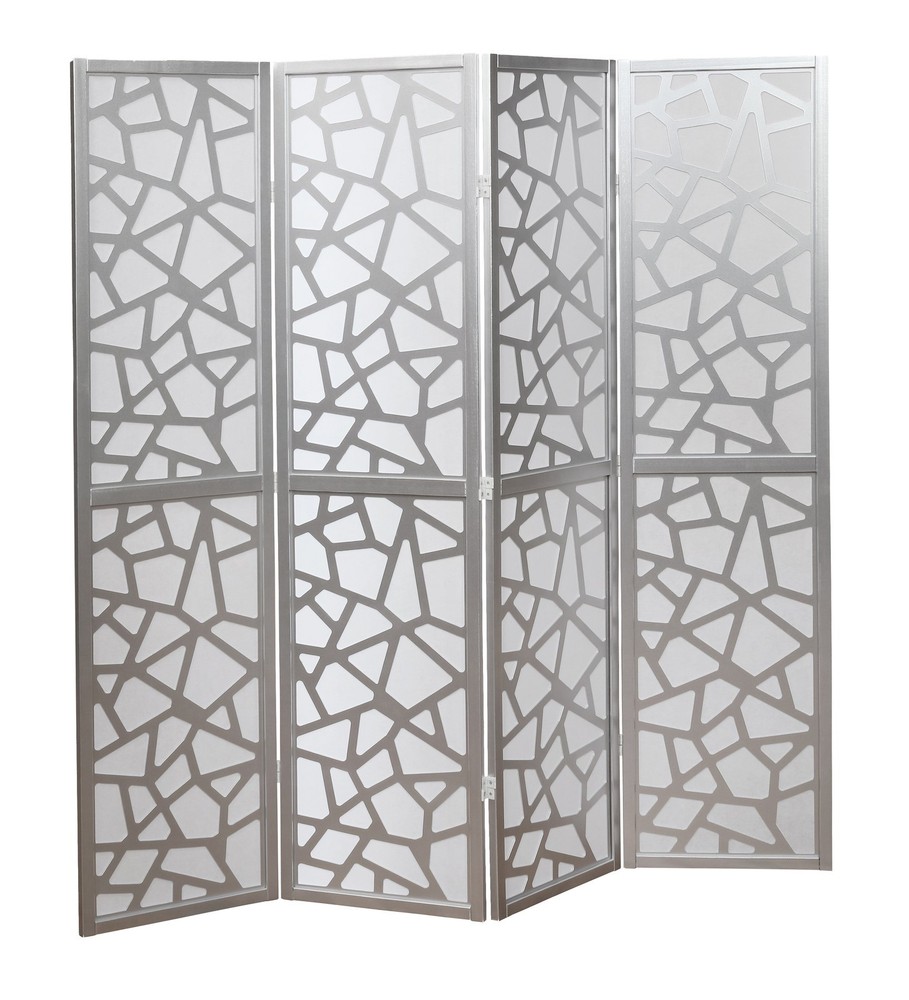 4 Panel Silver Room Divider Screen, Modern Folding Privacy Partition