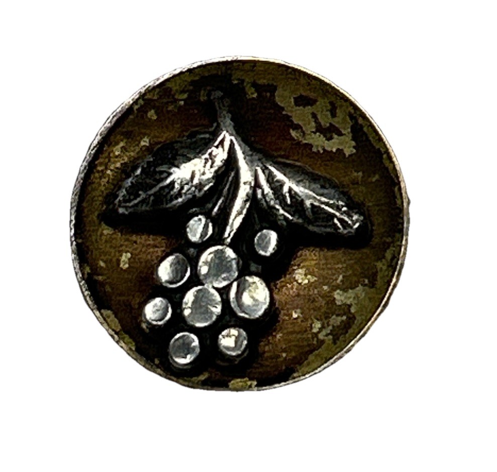 Vintage Brass Fruit Picture Sewing Button Grapes