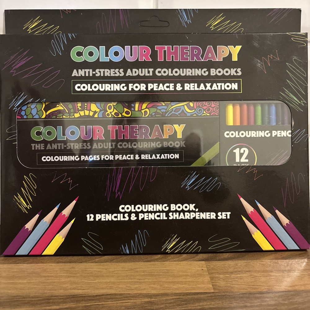 PMS - Colour Therapy - Colouring Book, 12 Pencils & Sharpener Set