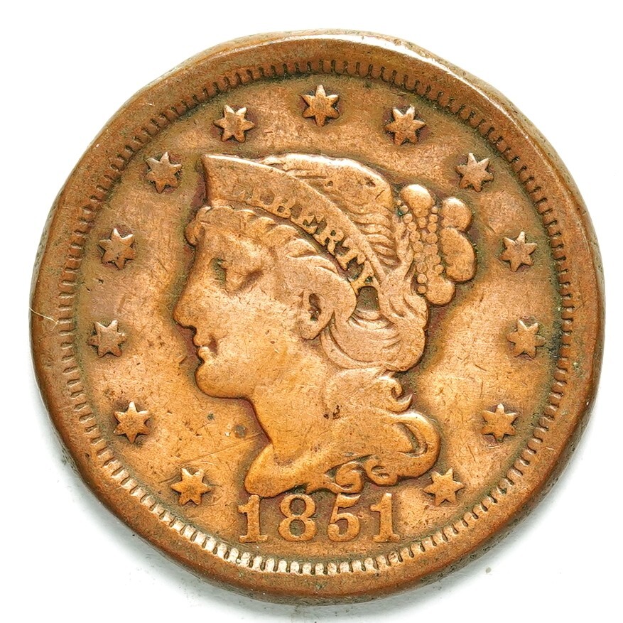 1851 Braided Hair Large Cent