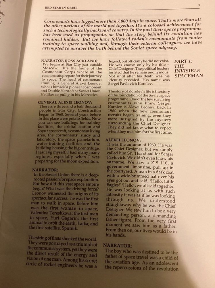 Horizon Special Red Star in orbit transcript Soviet space prog 1990 ephemera