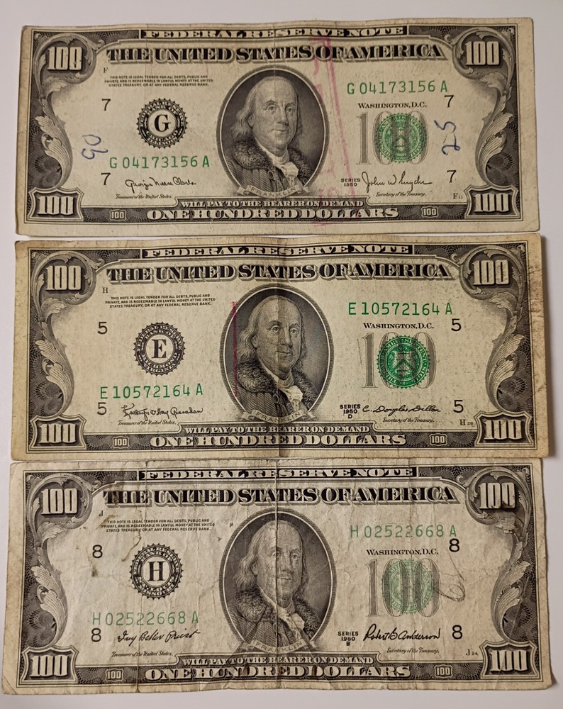 $100 Dollar Bill- Old Design- 1950 Year