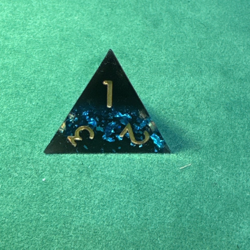 Black w/Blue Sparkle Stripe Polyhedral Dice Set 7Pcs Sharp Resin - RPG DND A