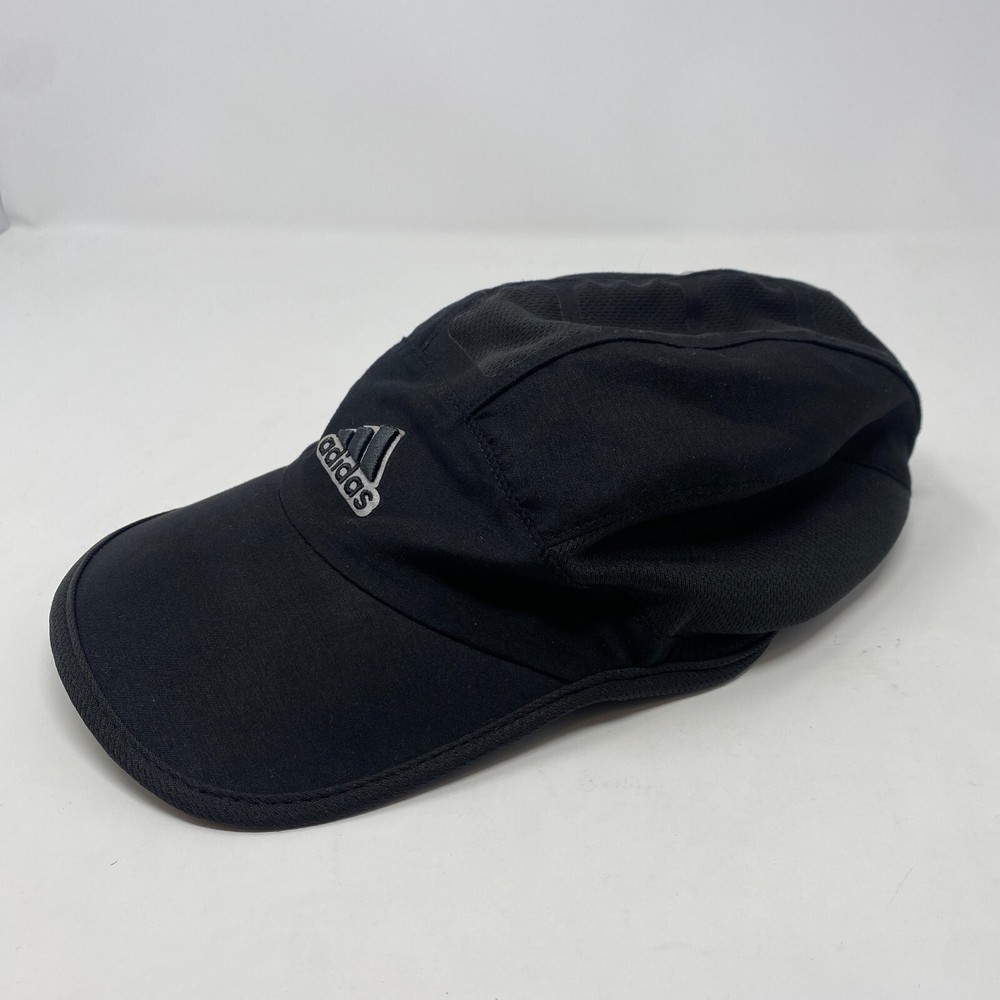 Adidas Running Athletic Mesh Hat Hook & Loop Strapback Black Lightweight Gym