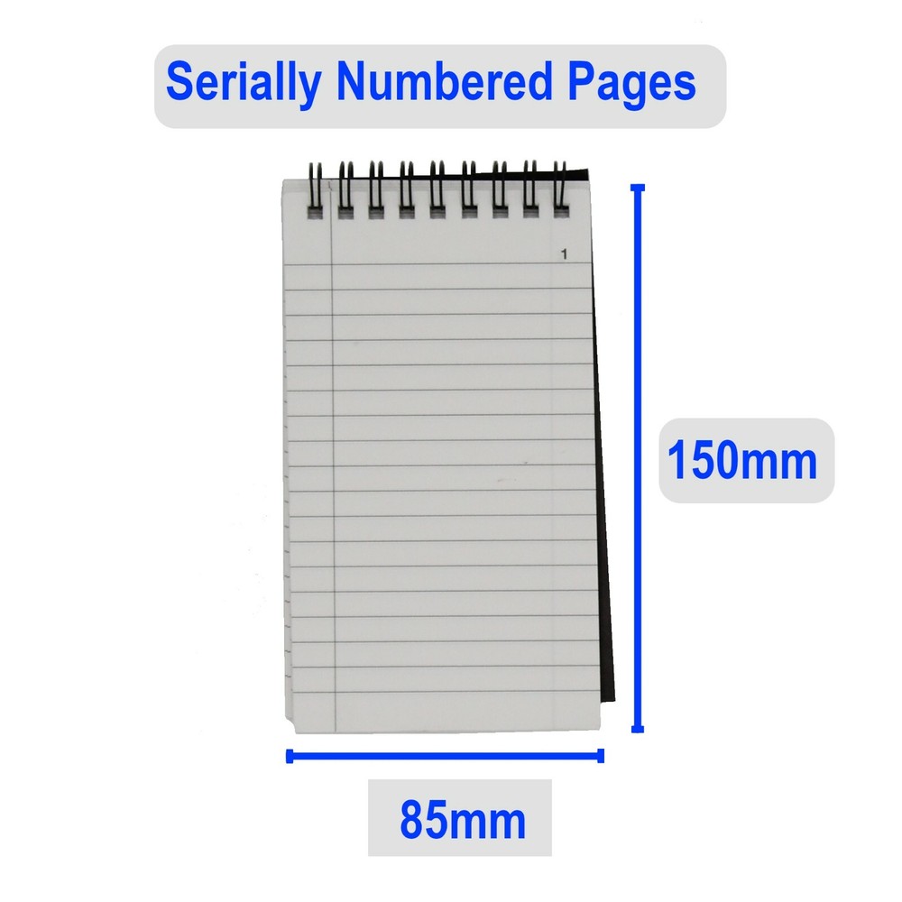 Security Officers Notebook, Serial Numbered, 100 pages, Waterproof, Pocket sized